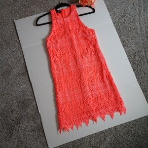 Bebe Orange Sleeveless Allover Lace Dress Size XXS